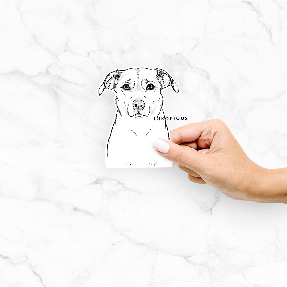 Hand-drawn sketch of Mica the Labrador Pitbull Mix on a Mica Lab Pit Mix decal sticker