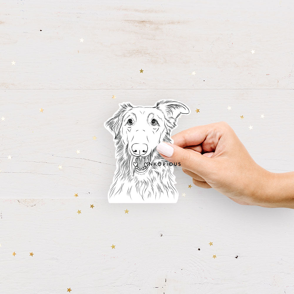 Hand-drawn sketch of Mila the Mixed Breed on a decal sticker