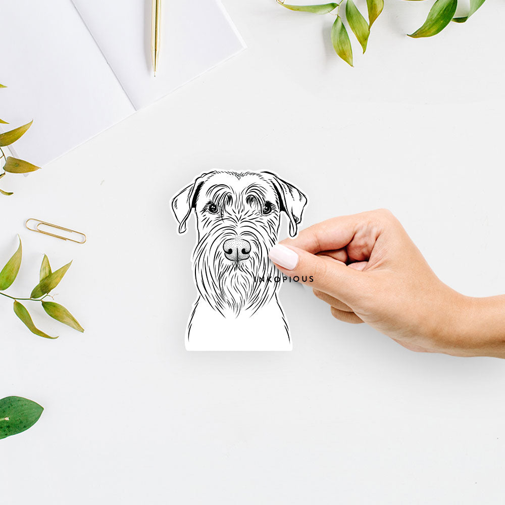 Hand-drawn sketch of Milton the Standard Schanuzer on a decal sticker