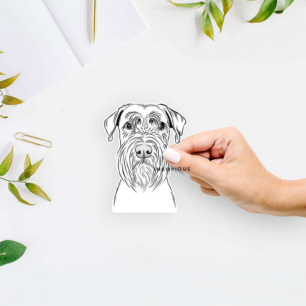 Hand-drawn sketch of Milton the Standard Schnauzer on a decal sticker