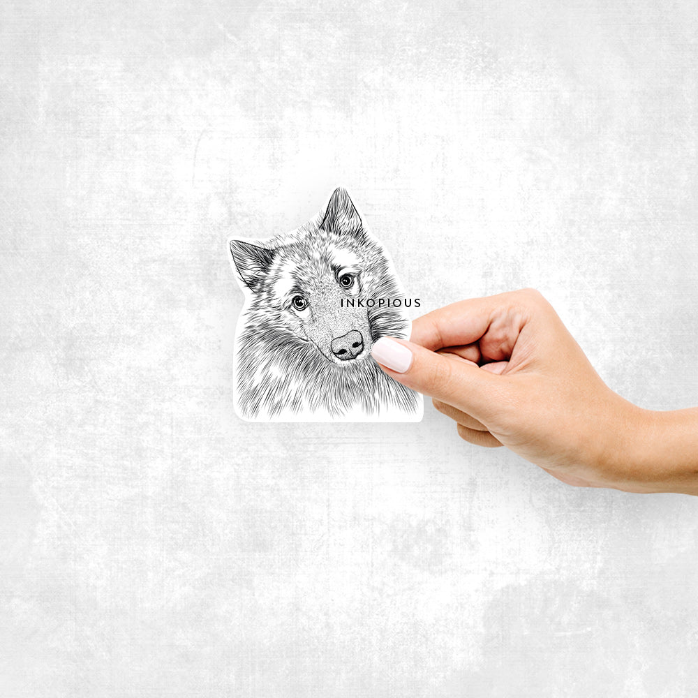 Hand-drawn sketch of Mr. Maverick the Keeshond on a Mr Maverick decal sticker
