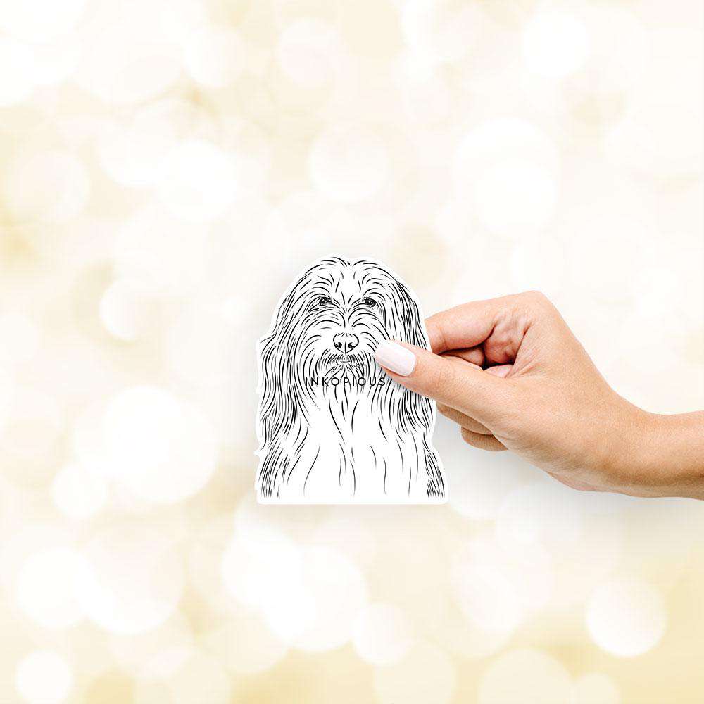 Hand-drawn sketch of Murray the Bearded Collie on a BCollie decal sticker