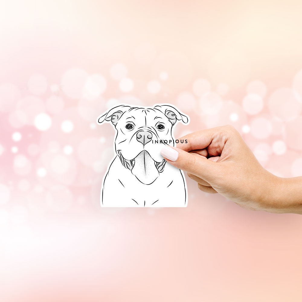 Hand-drawn sketch of Nacho the American Bully on a decal sticker