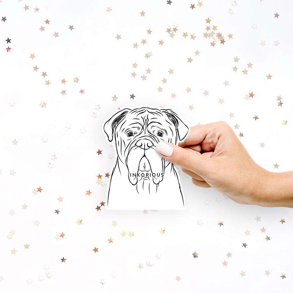 Hand-drawn sketch of Nolan the Bull Mastiff on a decal sticker