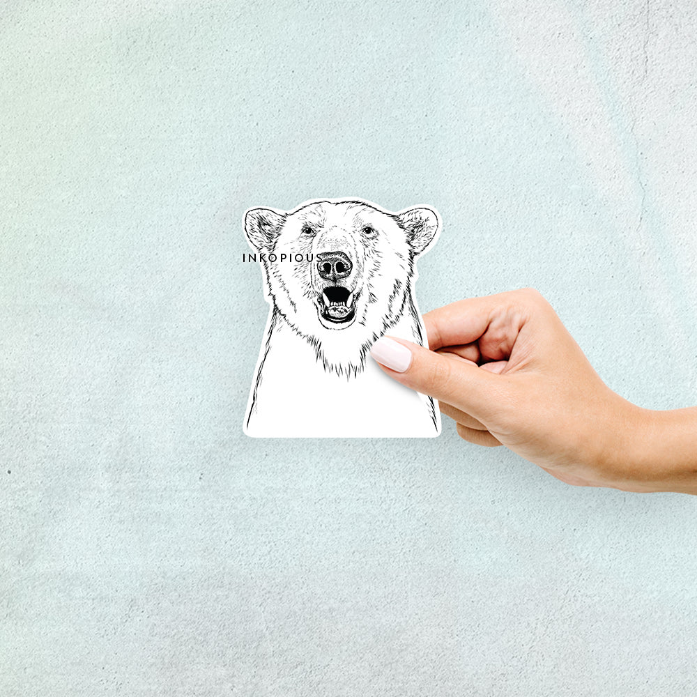 Hand-drawn sketch of Oslo the Polar Bear on a decal sticker