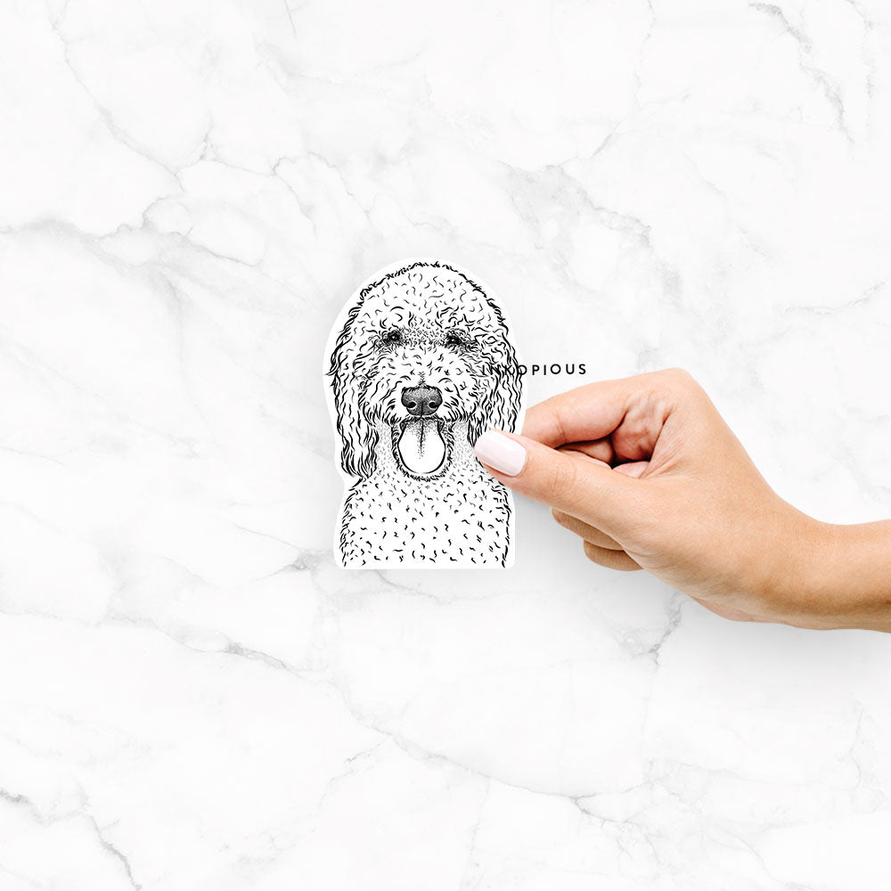 Hand-drawn sketch of Pavlov the Golden Doodle on a Pavlov Golden Doodle decal sticker