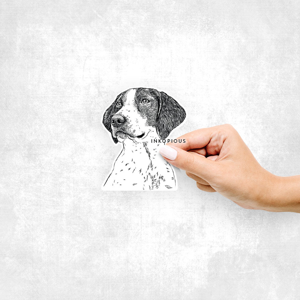 Hand-drawn sketch of Payton the Mixed Breed on a decal sticker