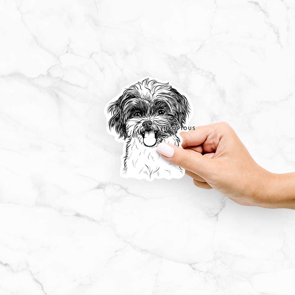 Hand-drawn sketch of Pepper the Shihpoo on a Pepper Shihpoo decal sticker
