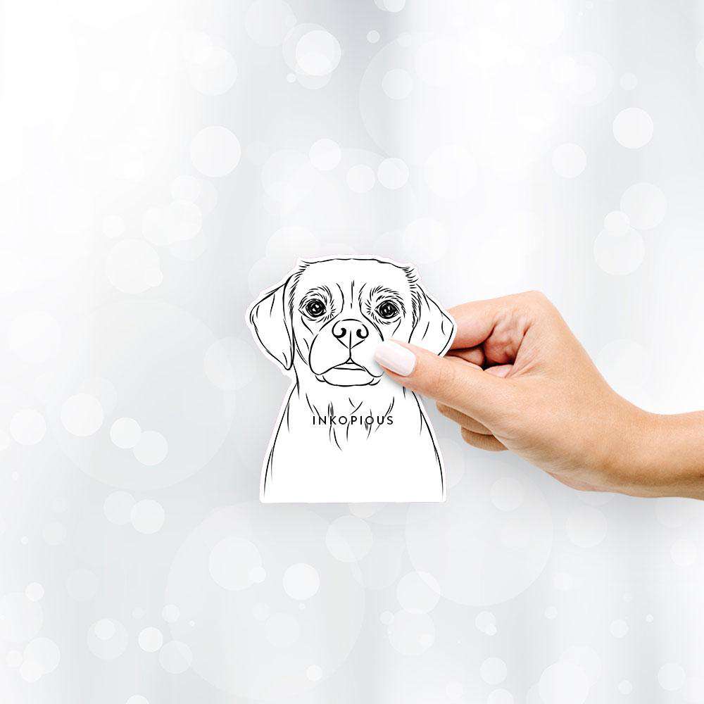 Hand-drawn sketch of Popcorn the Puggle on a decal sticker