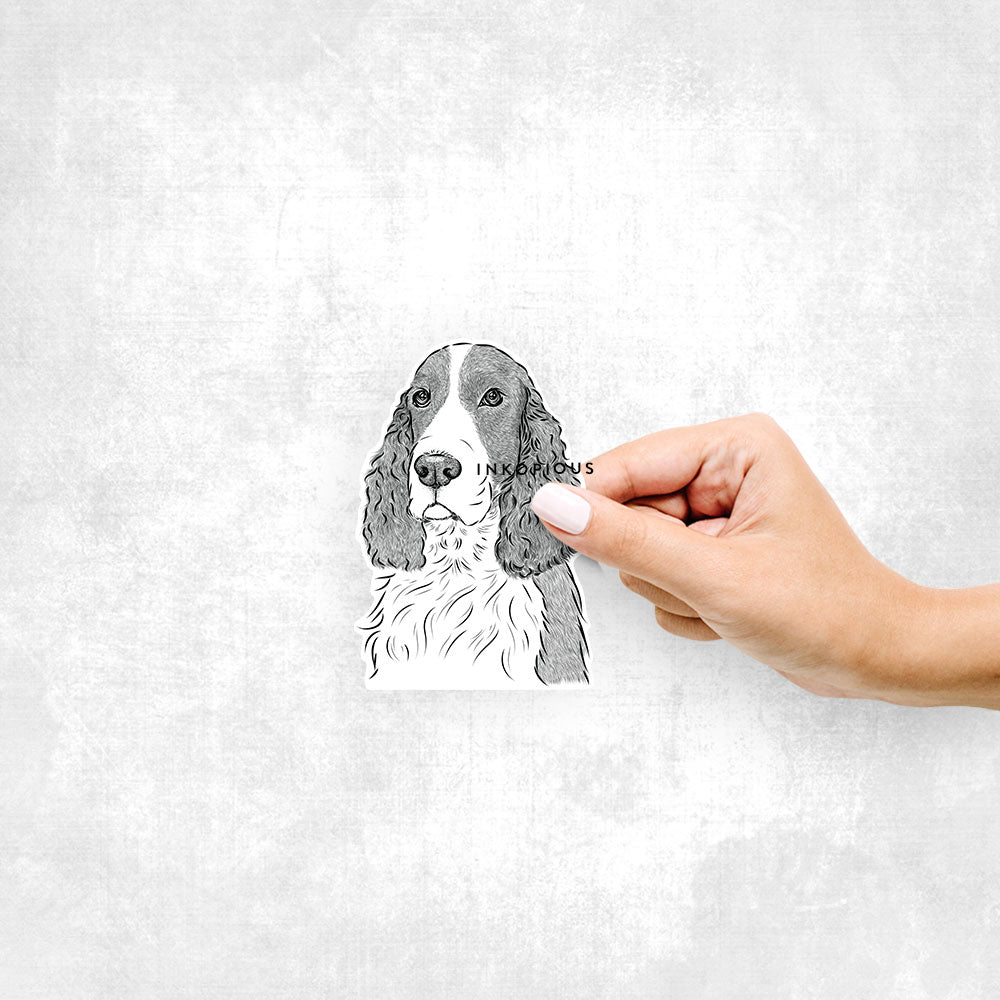 Hand-drawn sketch of Quincy the English Springer Spaniel on a decal sticker