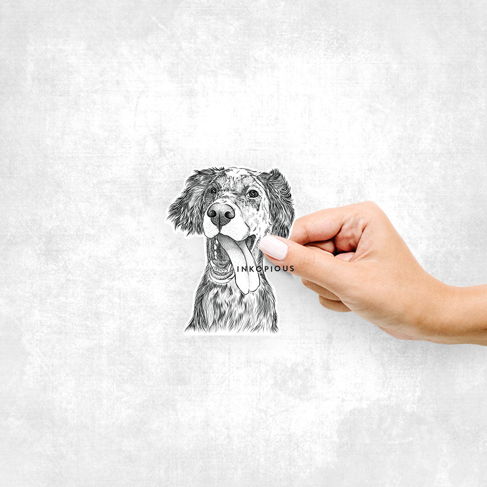 Hand-drawn sketch of Renly the English Setter on a decal sticker