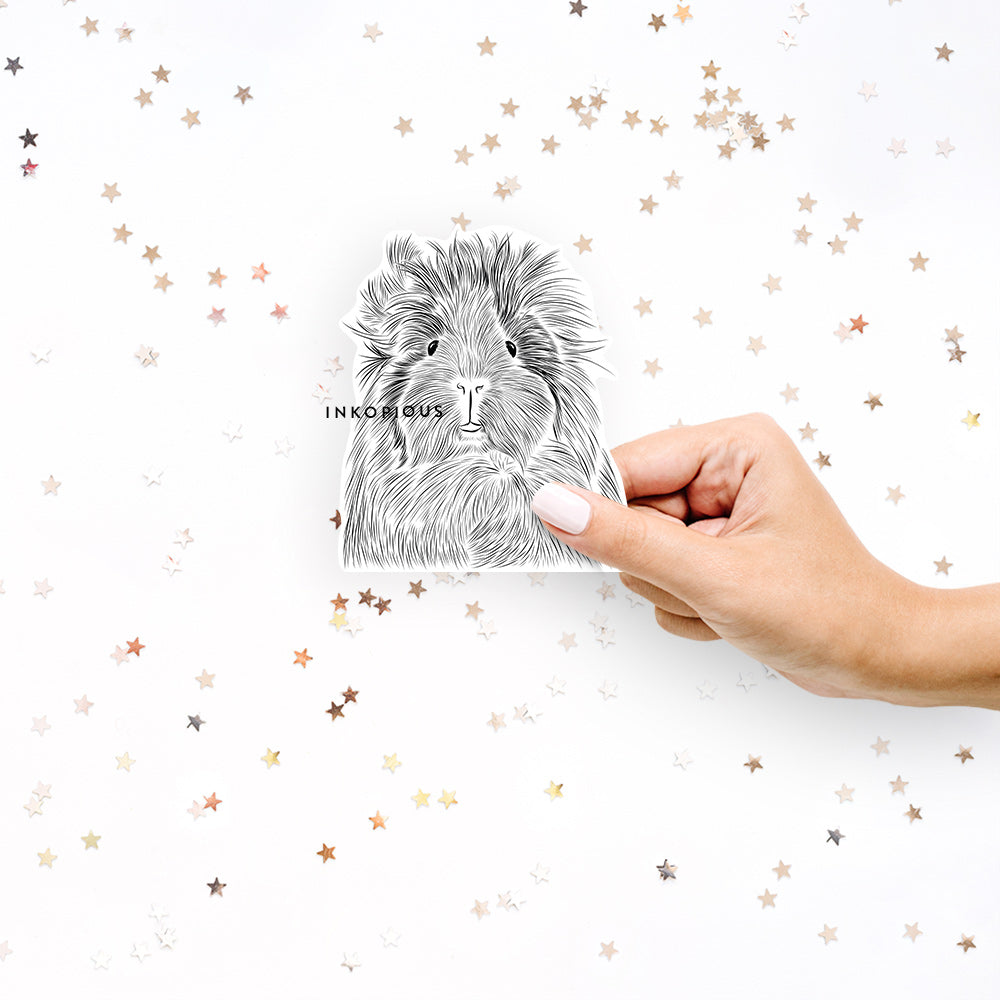 Hand-drawn sketch of Rhino the Guinea Pig on a decal sticker