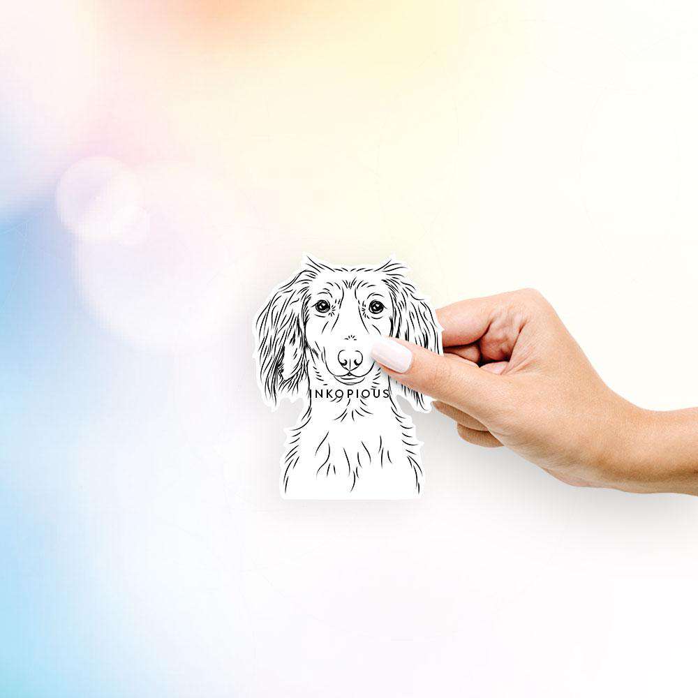 Hand-drawn sketch of Roux the Long Haired Dachshund on a LHDach decal sticker