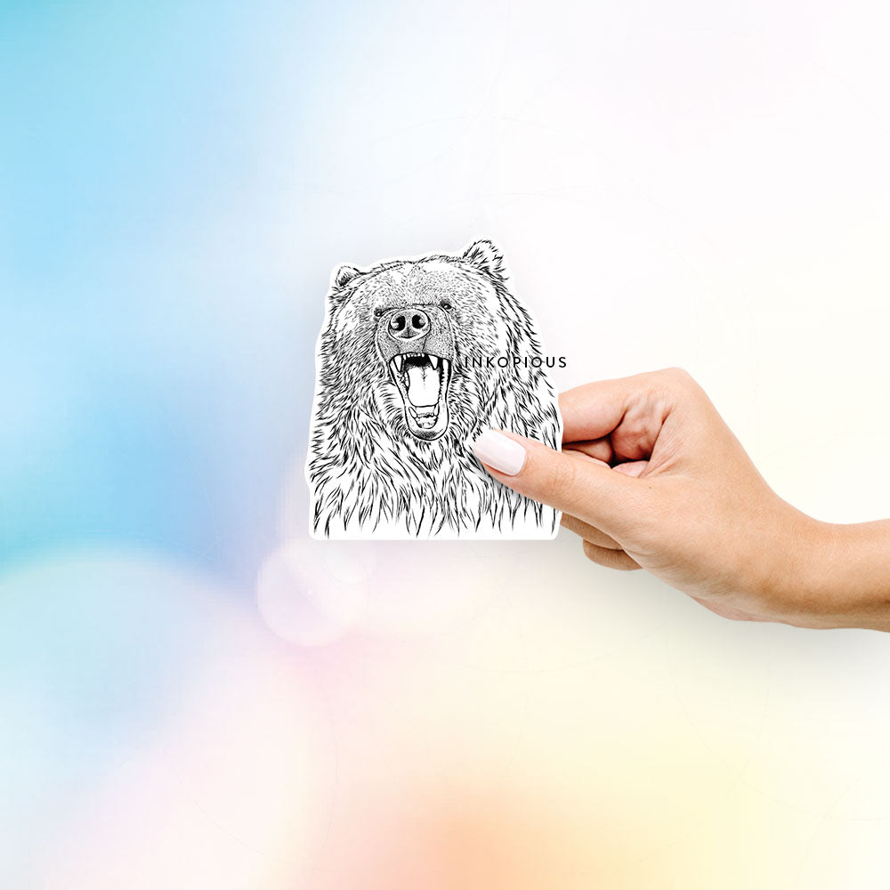 Hand-drawn sketch of Rumble the Grizzly Bear on a Sticker decal sticker