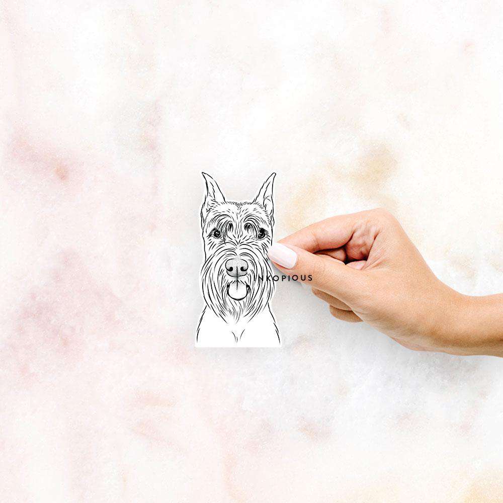 Hand-drawn sketch of Samuel the Standard Schnauzer on a decal sticker
