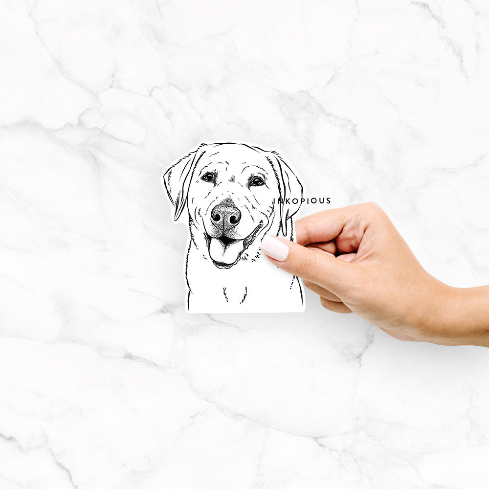 Hand-drawn sketch of Sanford the Labrador Retriever on a Sanford Lab decal sticker