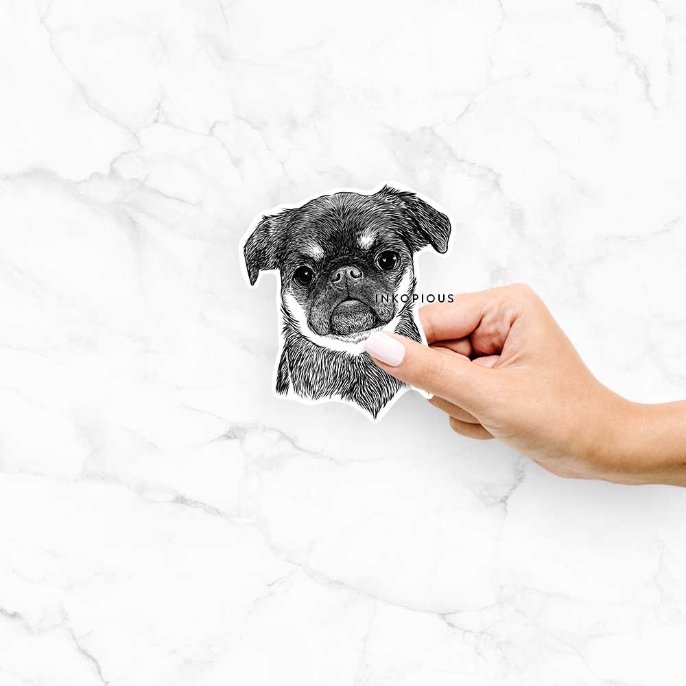 Hand-drawn sketch of Simone the Brussels Griffon on a Simone Griff decal sticker