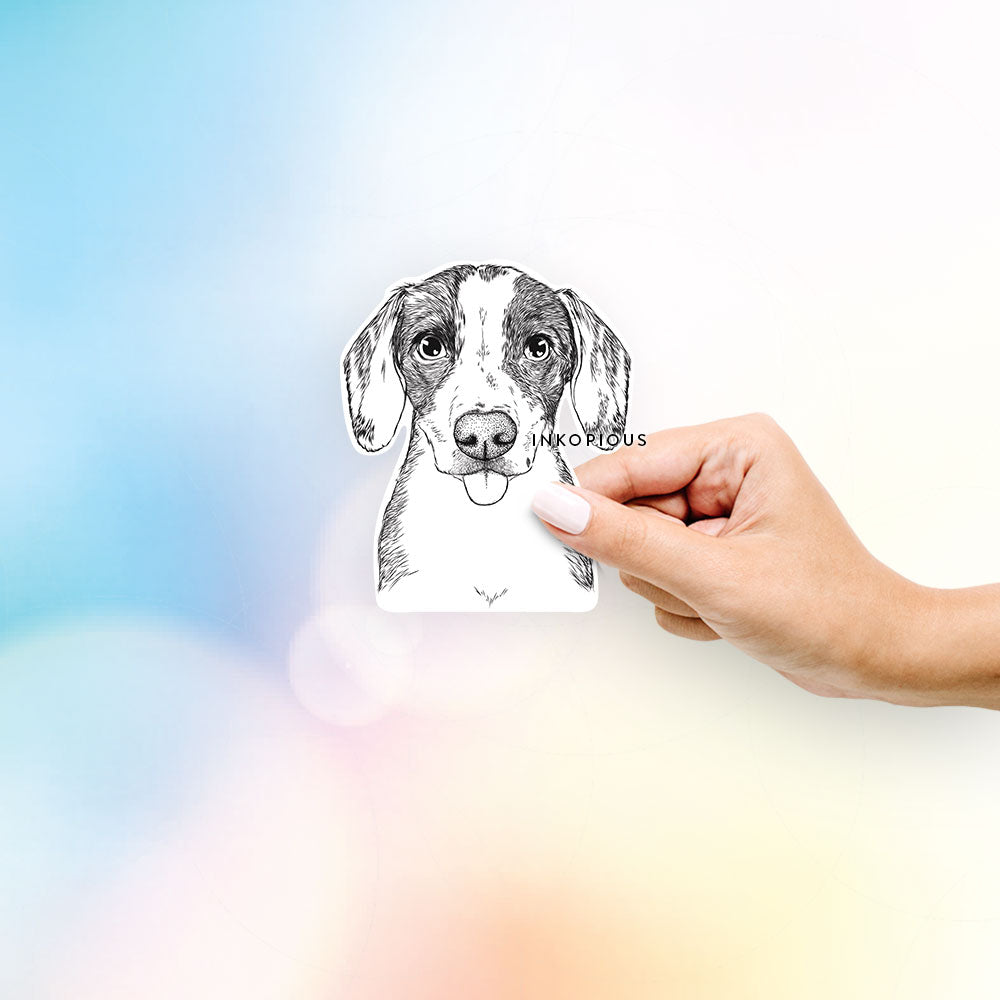 Hand-drawn sketch of SophiePea the Mixed Breed on a decal sticker