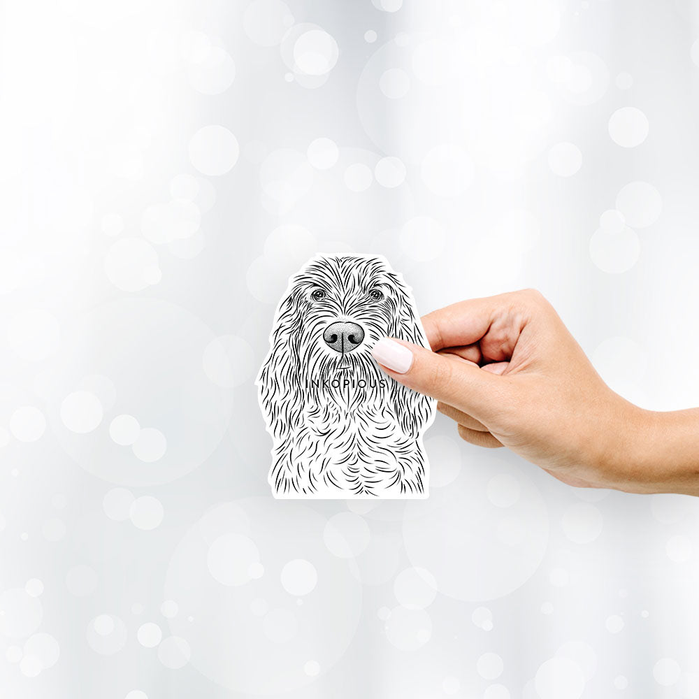 Hand-drawn sketch of Stefano the Spinone Italiano on a decal sticker