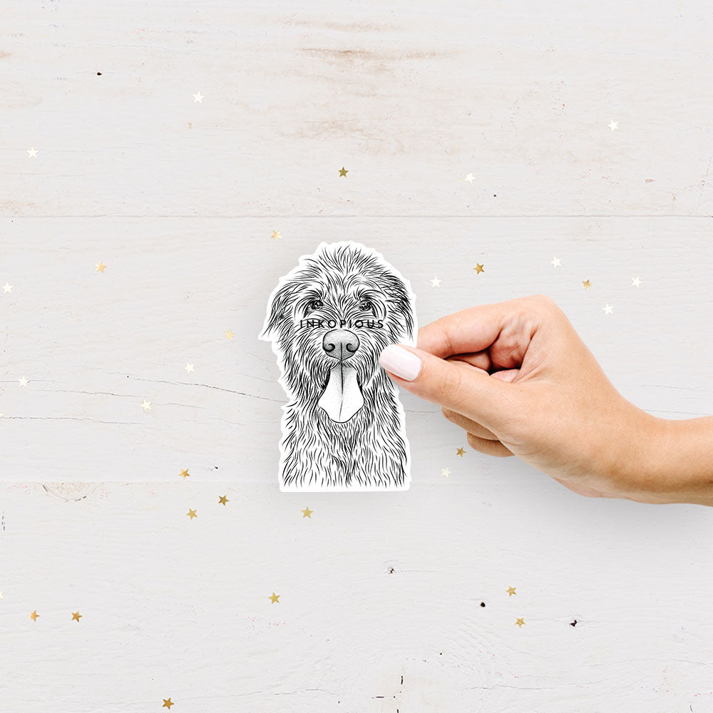 Hand-drawn sketch of Sullivan the Irish Wolfhound on a decal sticker