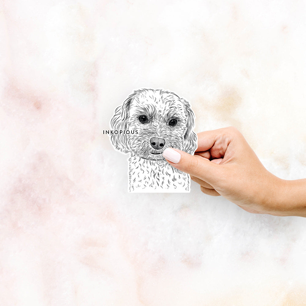 Hand-drawn sketch of Sweet George the Mixed Breed on a decal sticker