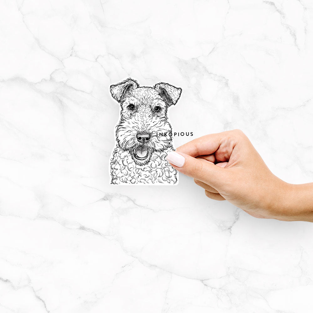 Hand-drawn sketch of Ted the Wire Fox Terrier on a Ted Wire Fox Ter decal sticker