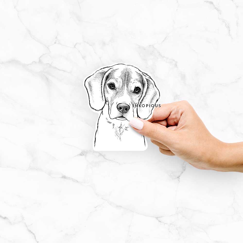 Hand-drawn sketch of Thea the Beagle on a Thea Beagle decal sticker