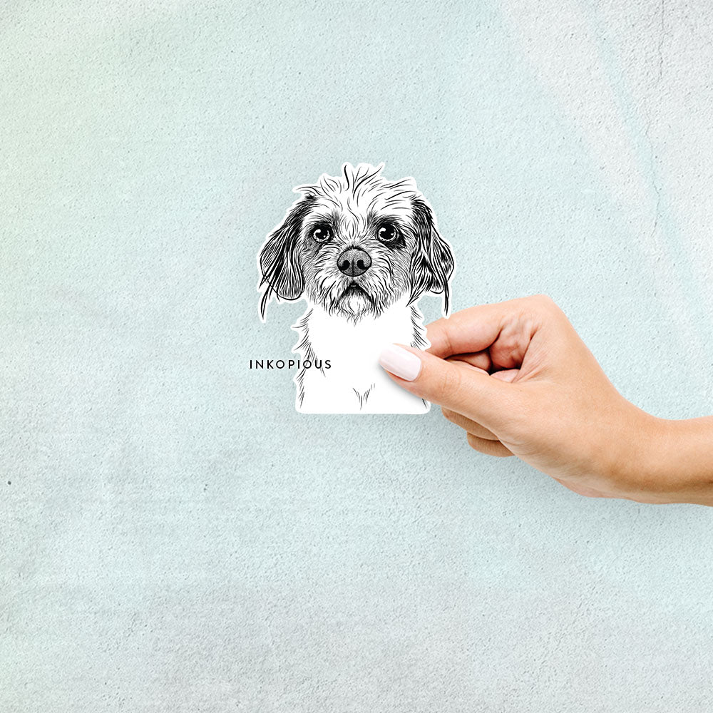 Hand-drawn sketch of Tiny Tucker the Mixed Breed on a Sticker decal sticker