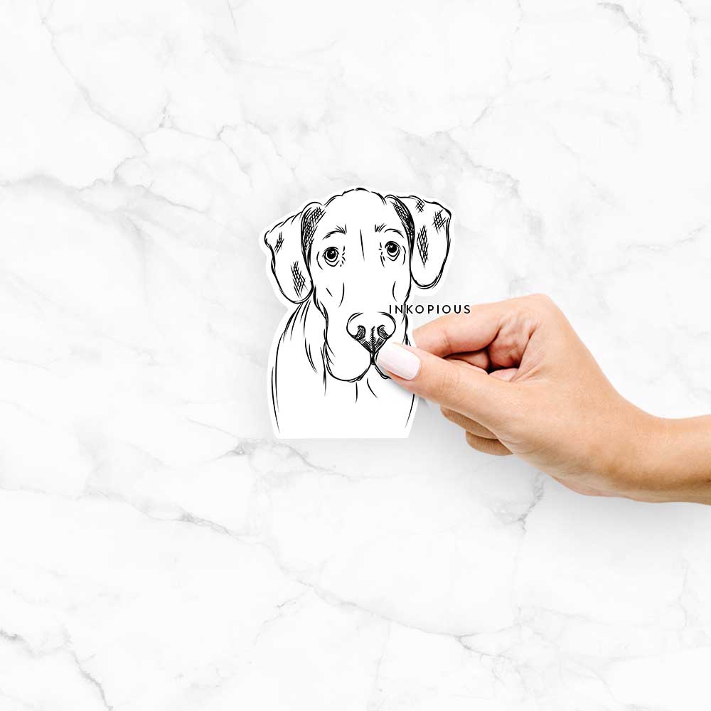 Hand-drawn sketch of Titus the Great Dane on a decal sticker