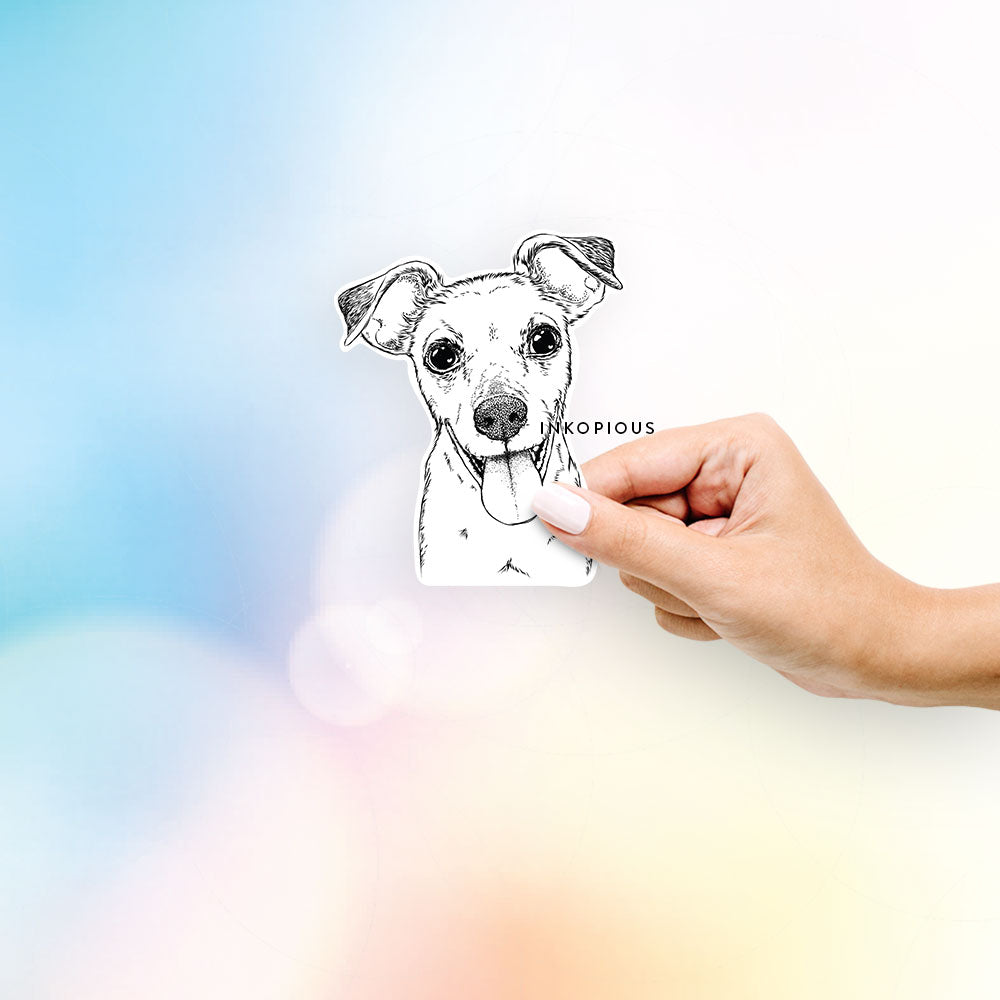 Hand-drawn sketch of Tyler the Mixed Breed on a decal sticker