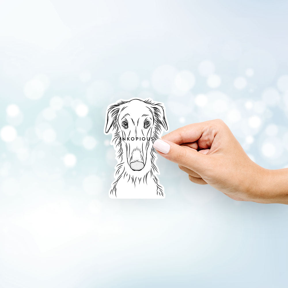 Hand-drawn sketch of Vaughn the Borzoi on a decal sticker
