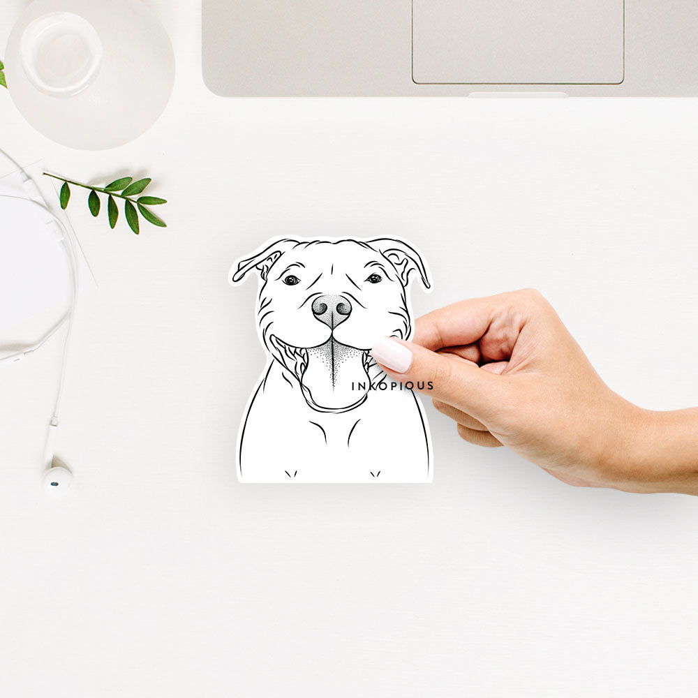 Hand-drawn sketch of Wafer the Staffordshire Bull Terrier on a decal sticker