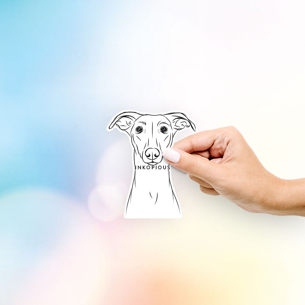 Hand-drawn sketch of Wallace the Whippet on a decal sticker