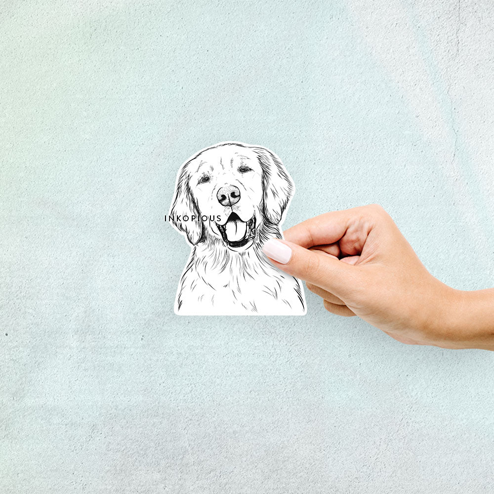 Hand-drawn sketch of Wallace the Golden Retriever on a Wallace Gldn decal sticker