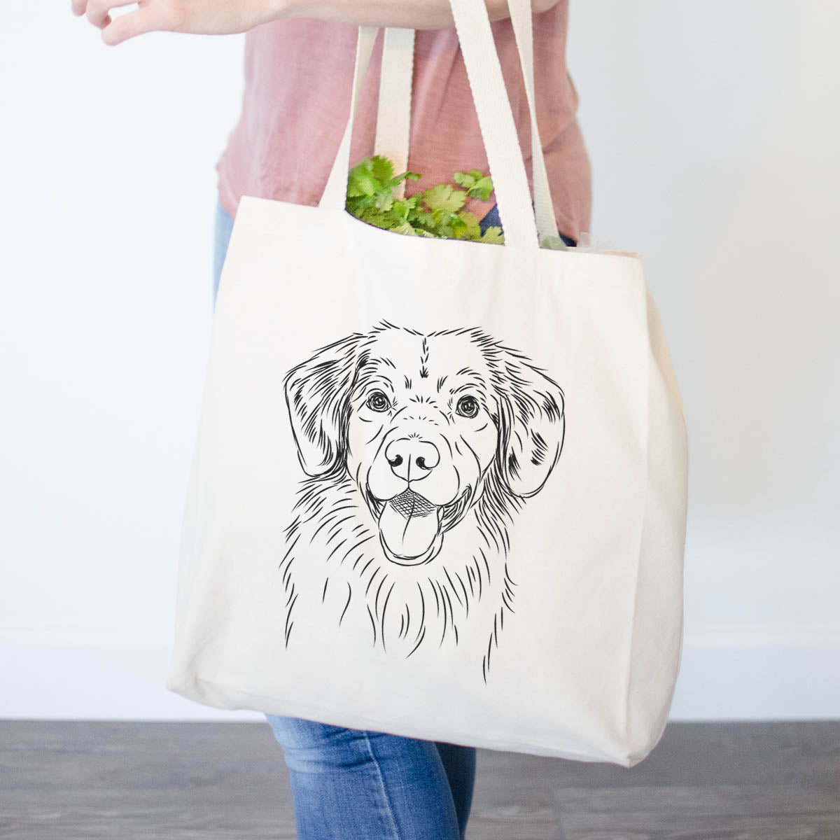 Hand-drawn sketch of Weston the Nova Scotia Duck Tolling Retriever on a tote