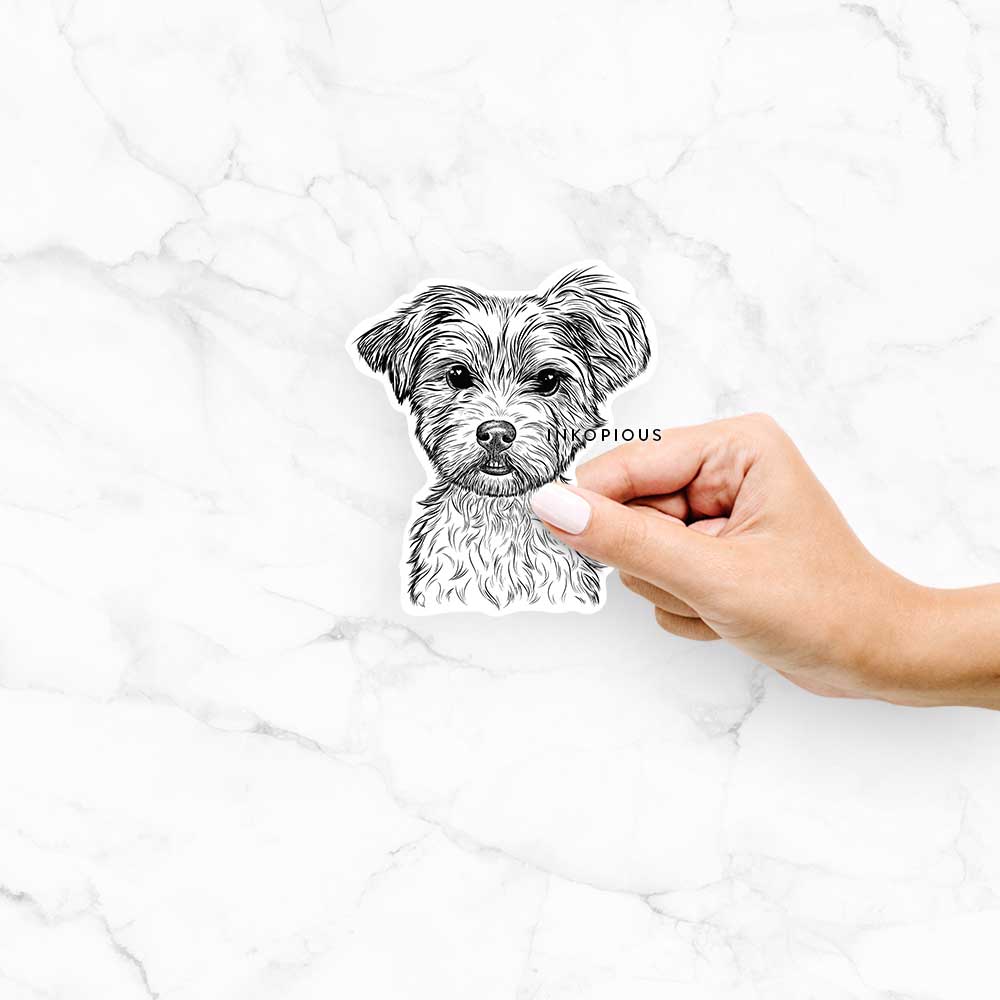 Hand-drawn sketch of William Mitchell Newman the Yorkshire Terrier on a decal sticker