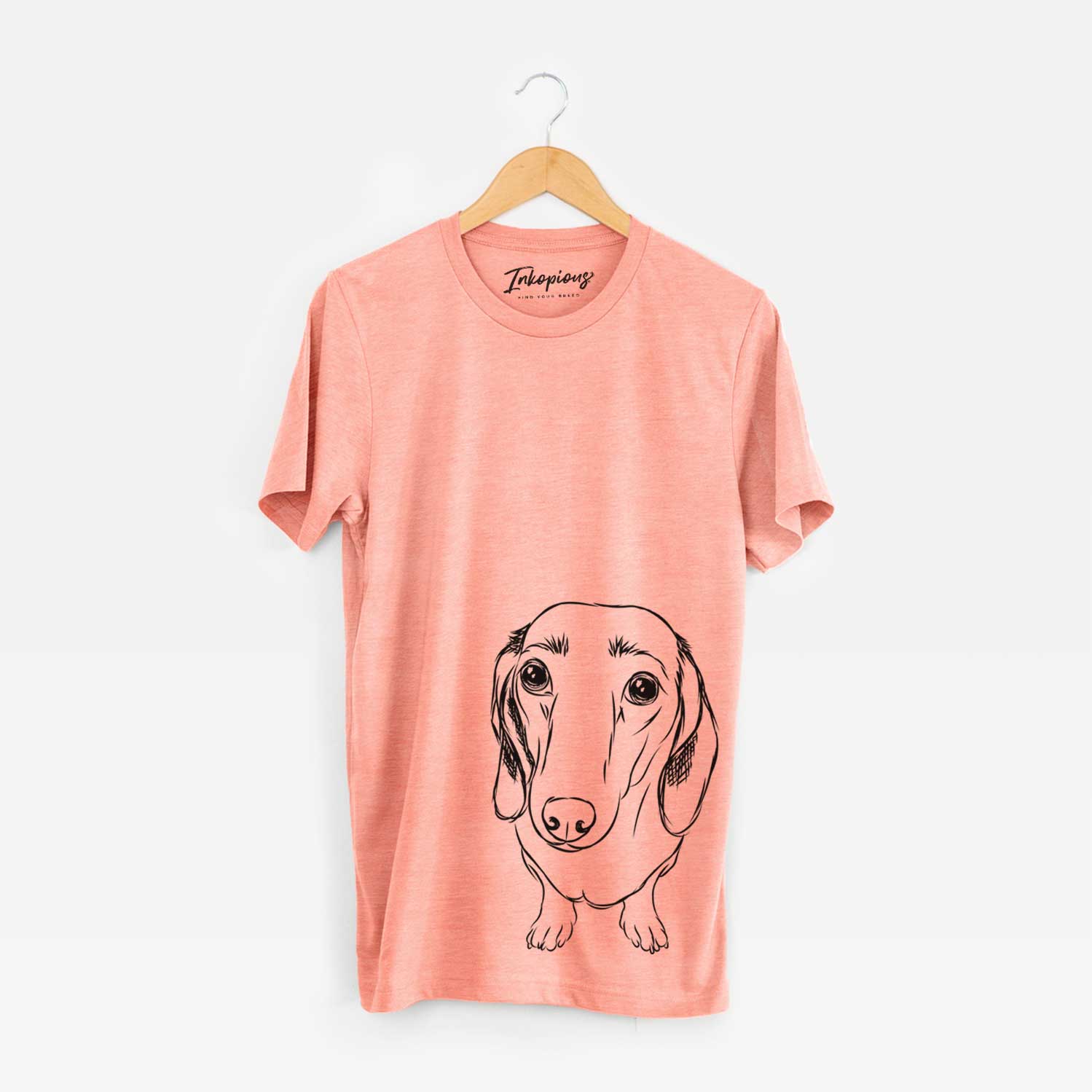 Hand-drawn sketch of Annabelle the Dachshund on a Sunset Unisex crewneck
