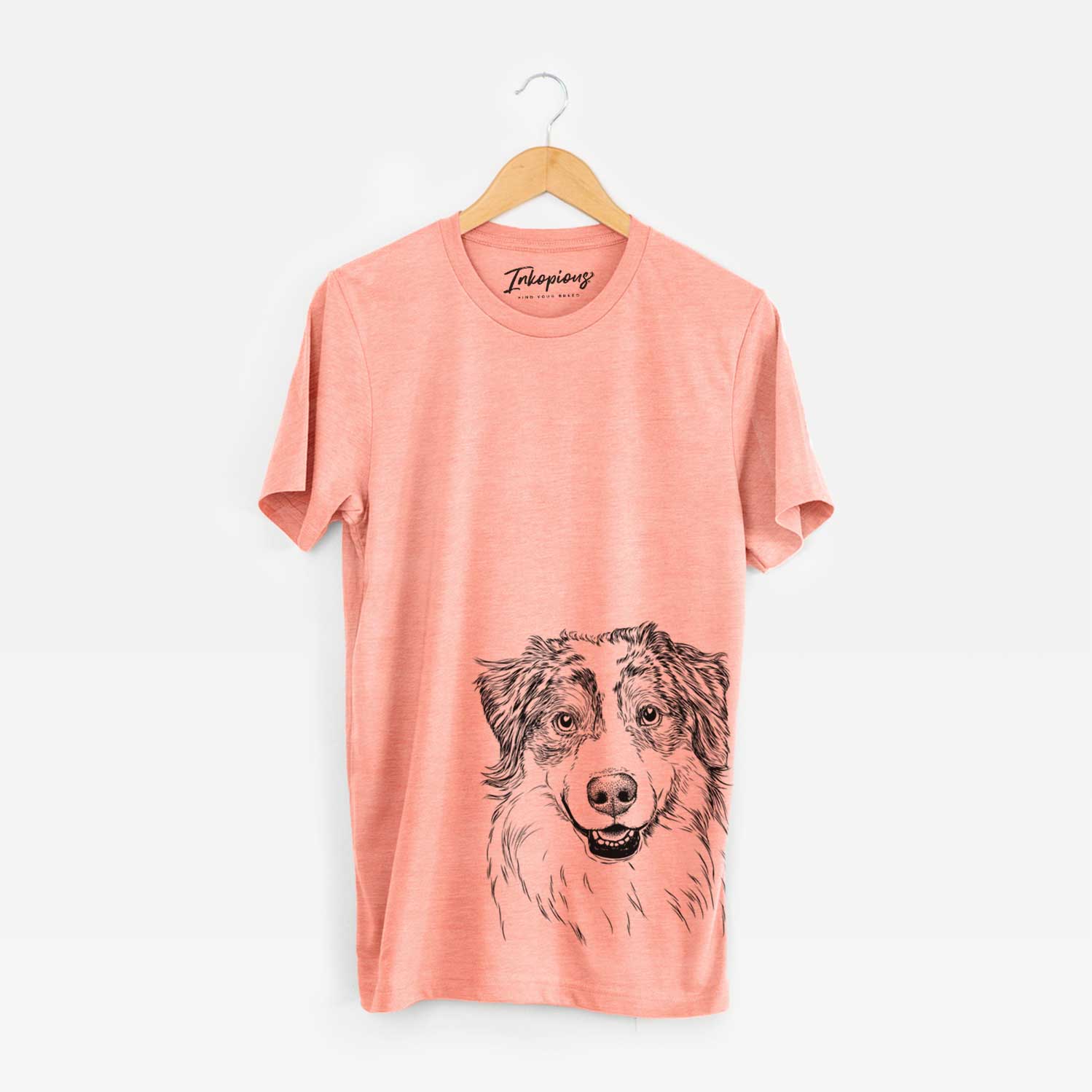 Hand-drawn sketch of Aonghus the Australian Shepherd on a Sunset Unisex crewneck