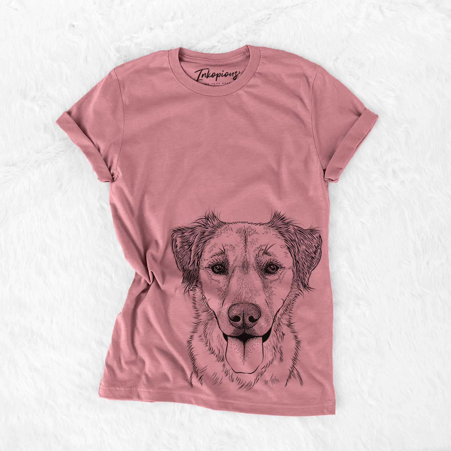 Hand-drawn sketch of Apollo the Mixed Breed on a Mauve Bella Canvas Unisex Crewneck