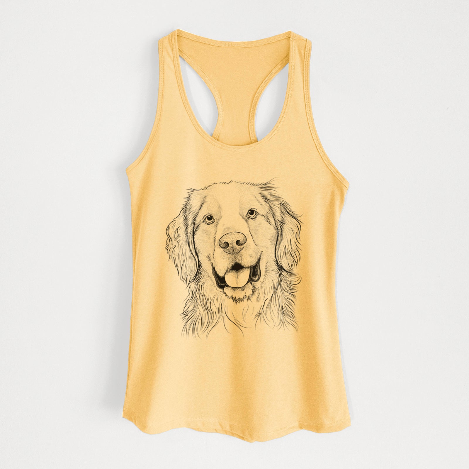 Hand-drawn sketch of Archie Benjamin the Mixed Breed on a Banana Cream Women's racerback tanktop