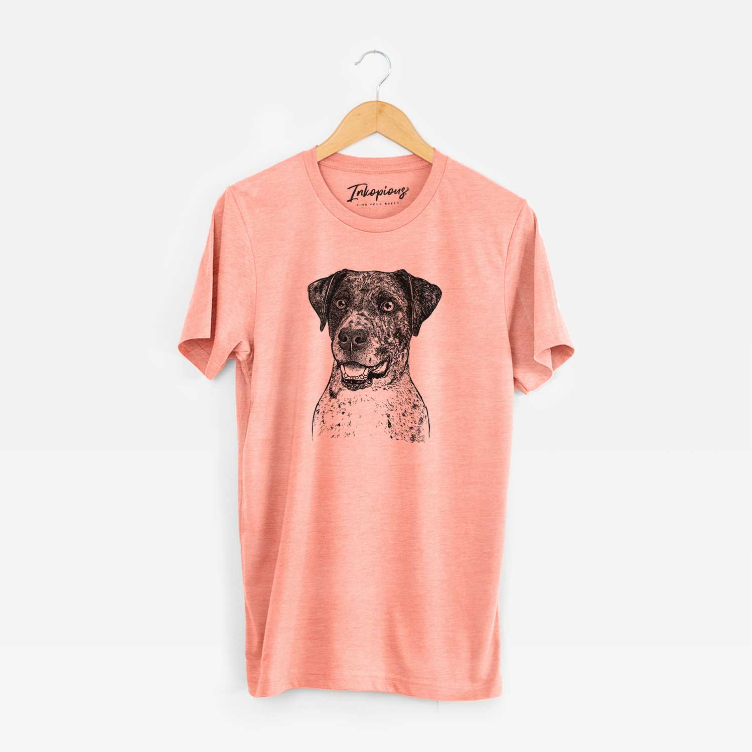 Hand-drawn sketch of Argos the Catahoula on a Sunset Unisex crewneck