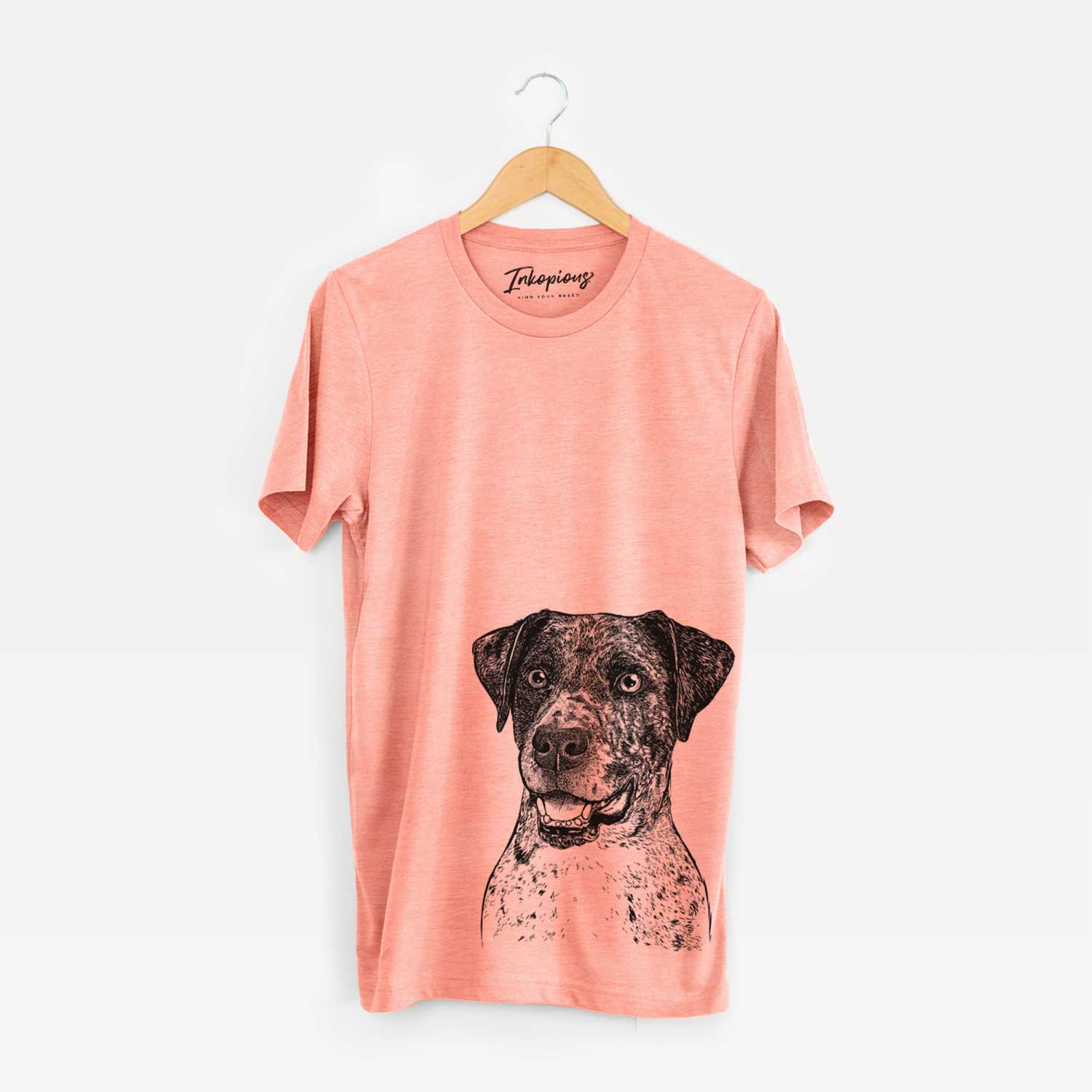 Hand-drawn sketch of Argos the Catahoula on a Sunset Unisex crewneck