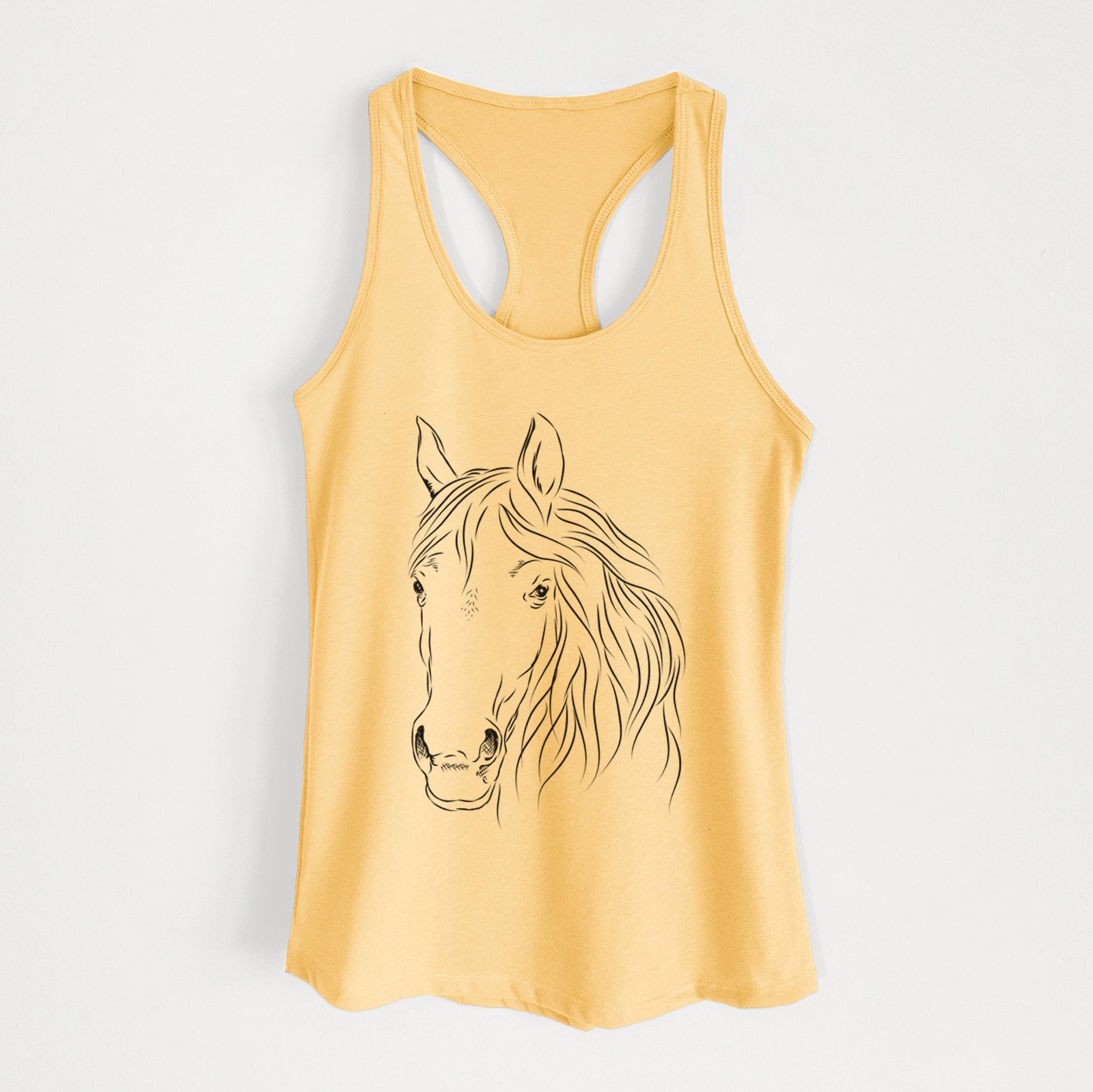 Hand-drawn sketch of Aria the Horse on a Banana Cream Women's racerback tanktop