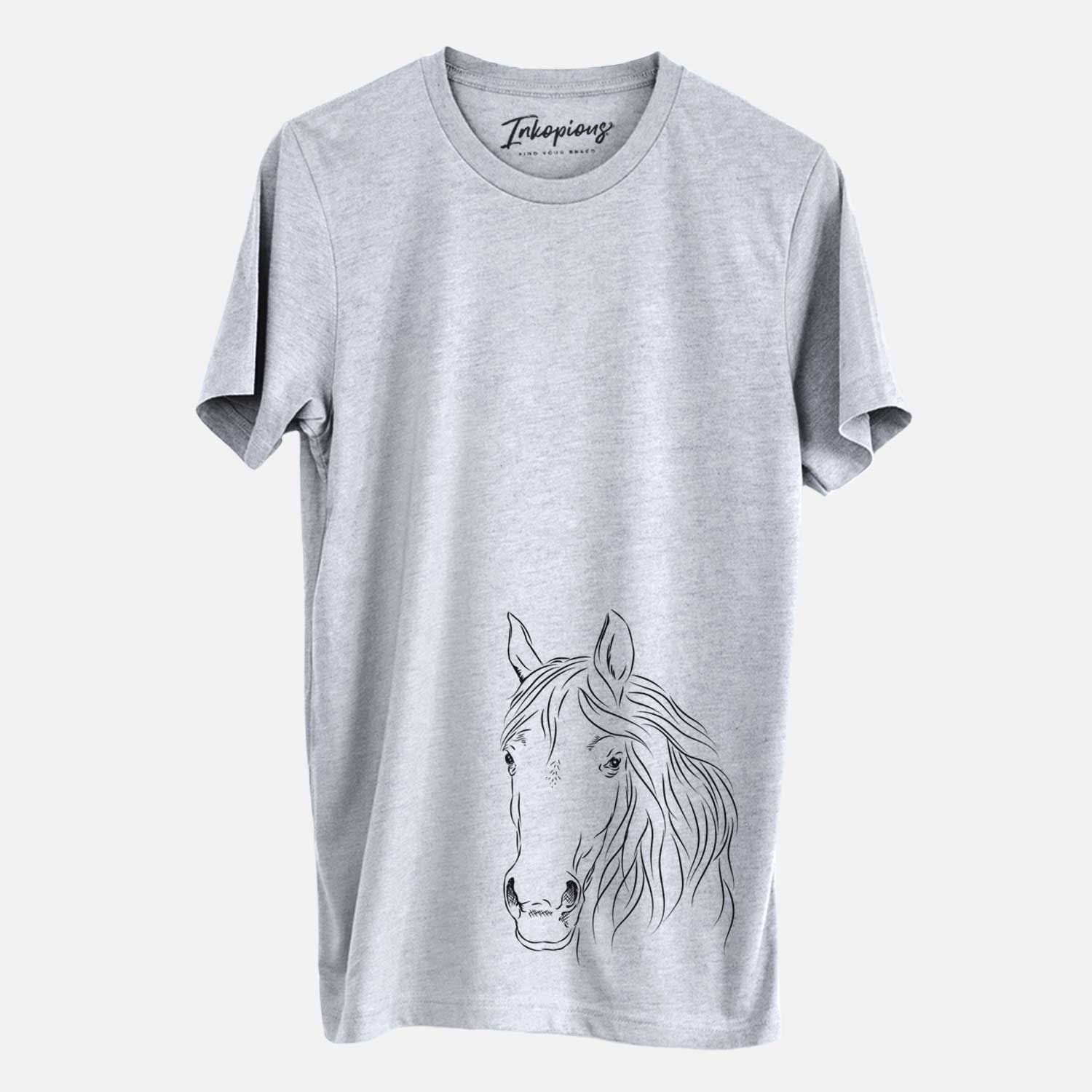 Hand-drawn sketch of Aria the Horse on a Grey Unisex crewneck