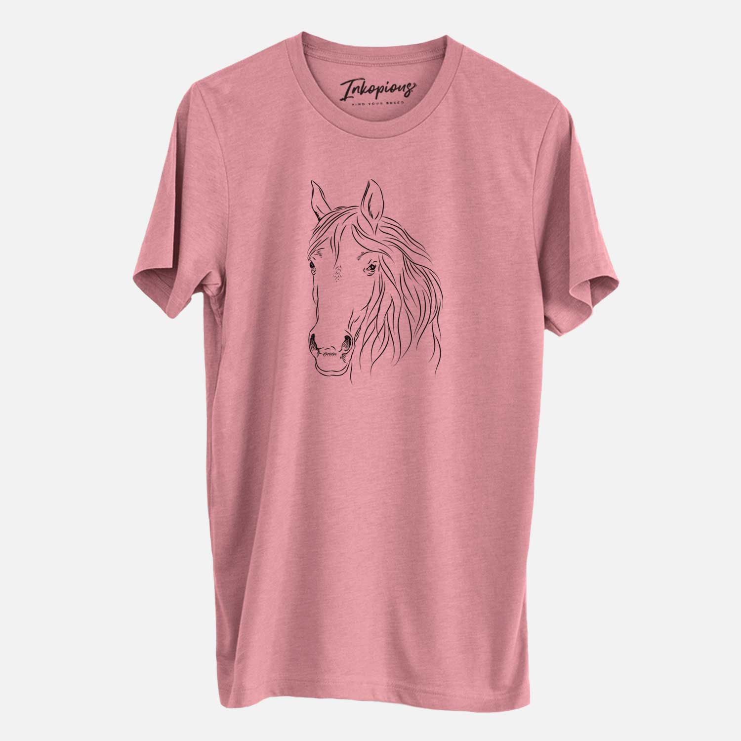 Hand-drawn sketch of Aria the Horse on a Mauve Unisex crewneck