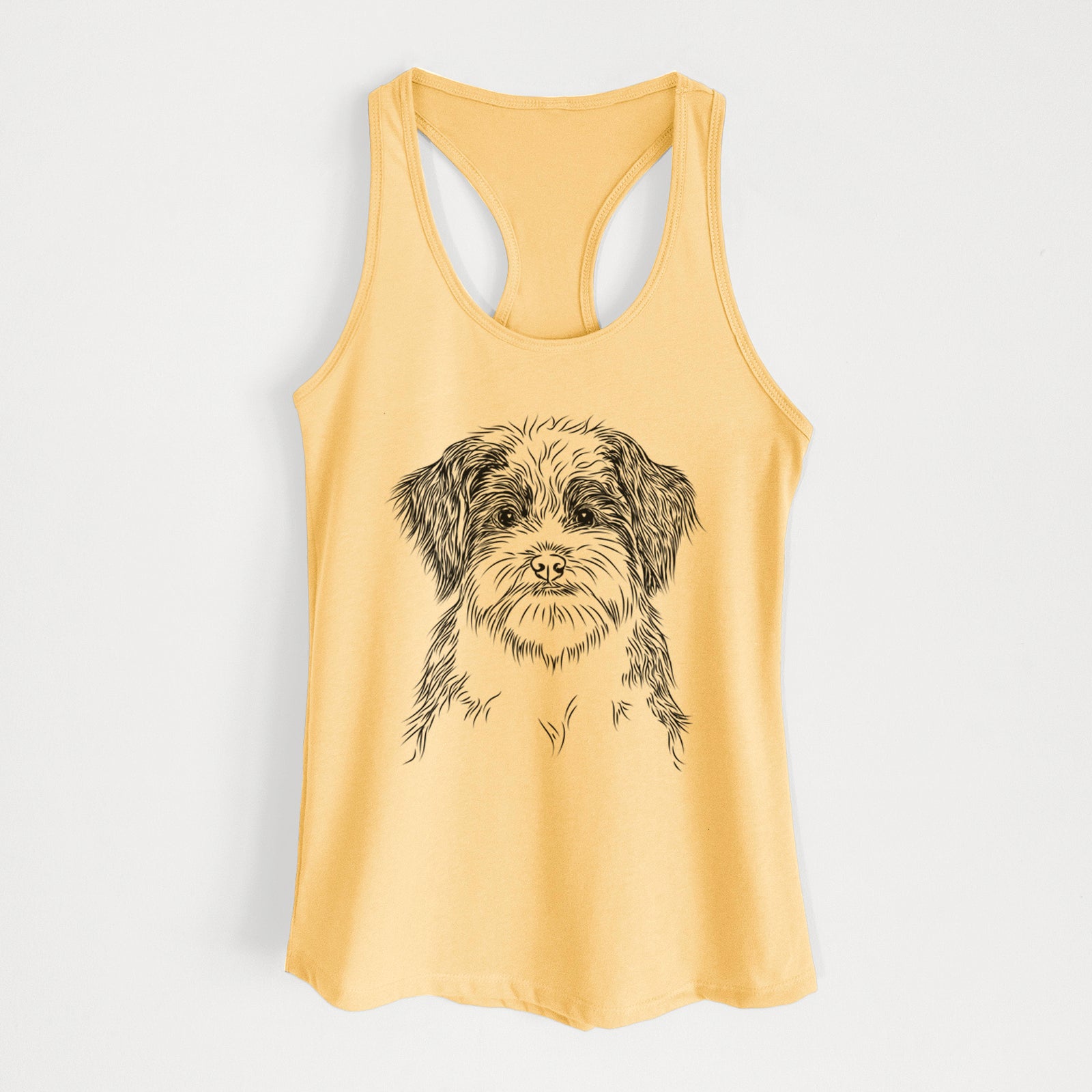 Hand-drawn sketch of Asa the Havanese on a Banana Cream Women's racerback tanktop