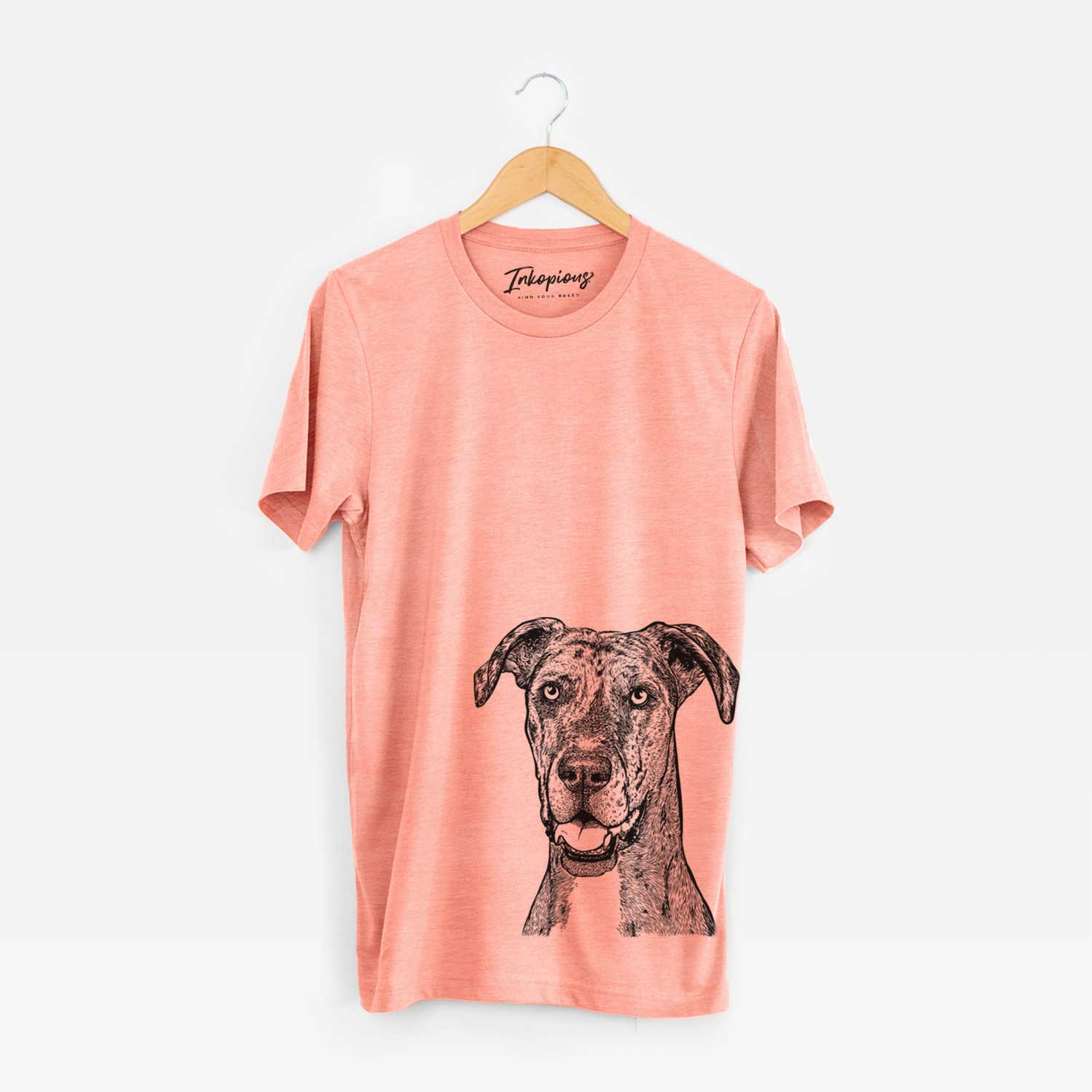 Hand-drawn sketch of Athena the Merle Great Dane on a Sunset Unisex crewneck