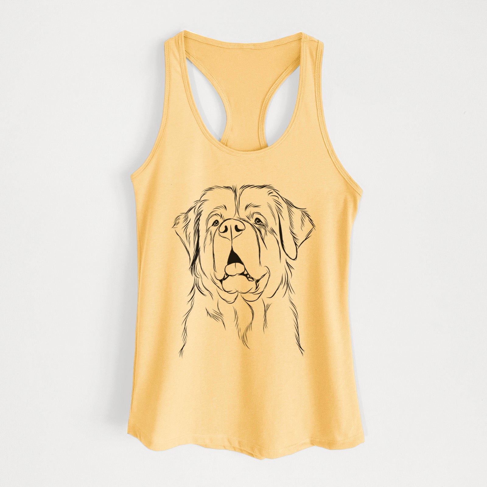 Hand-drawn sketch of Atlas the Saint Bernard on a Banana Cream Women's racerback tanktop