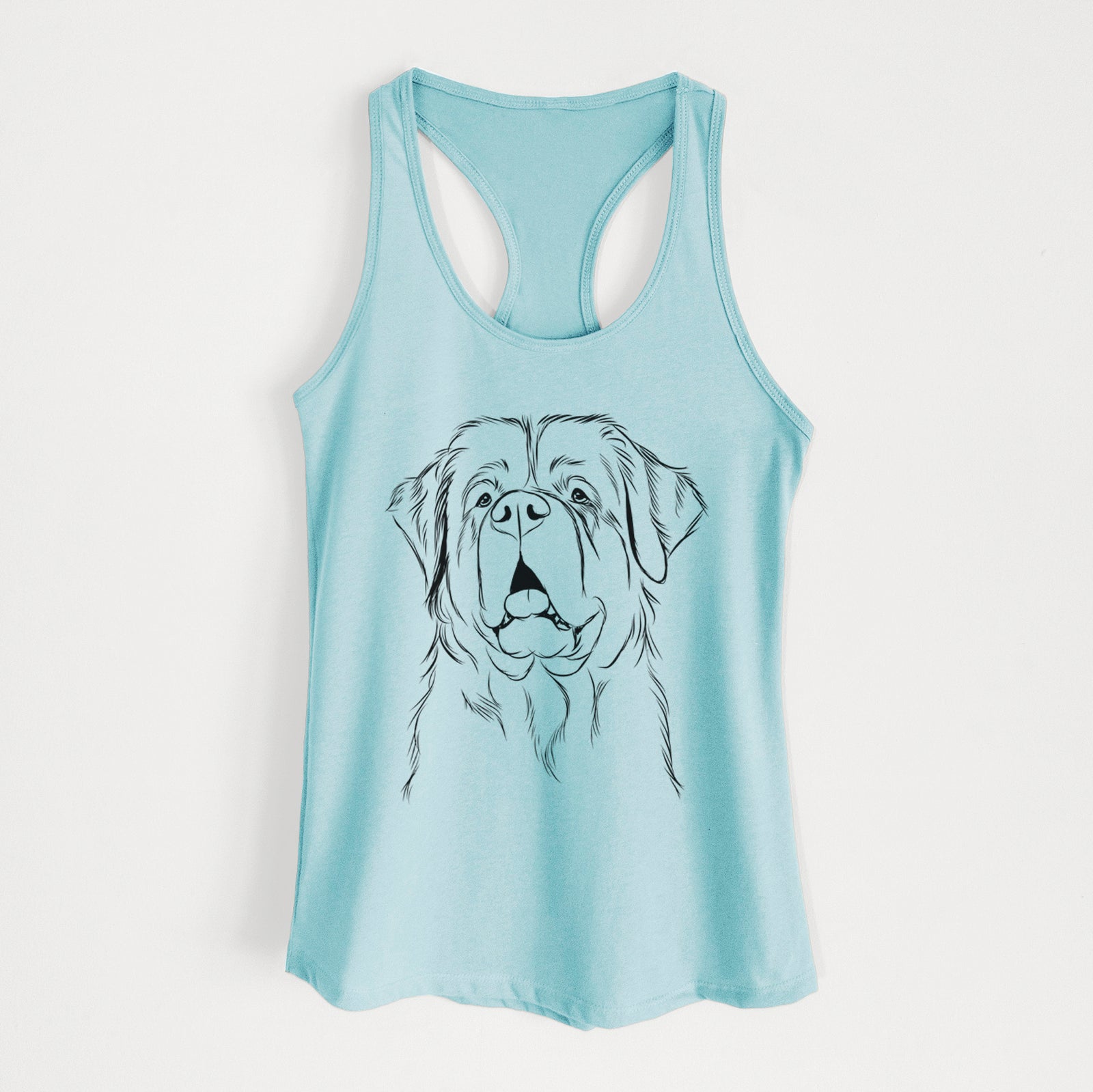 Hand-drawn sketch of Atlas the Saint Bernard on a Cancun Blue Women's racerback tanktop