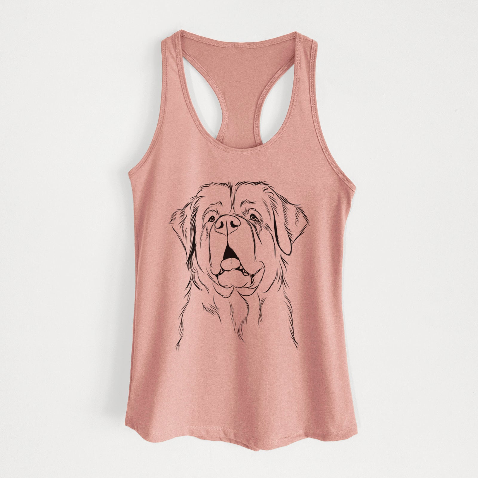 Hand-drawn sketch of Atlas the Saint Bernard on a Desert Pink Women's racerback tanktop